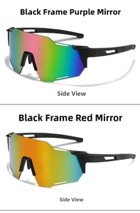 Détail de lunettes de soleil de sport pour cyclisme avec monture noire et verres miroir
