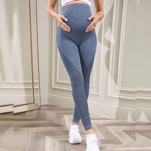 Seamless high-waisted maternity yoga leggings with breathable mesh knit details in denim blue