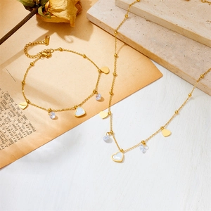 Collana E Bracciale Cuore Madreperla Zirconia Acciaio Inossidabile Placcato Oro Elegante Chic Gioielli Moda Donna