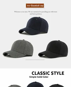 Detailed comparison of wool felt baseball caps in navy blue, charcoal gray, and black