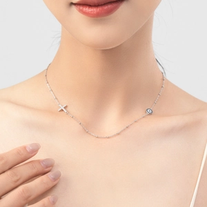 S925 sterling silver evil eye and cross pendant necklace with sparkling diamonds