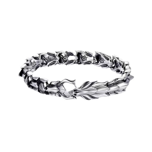 Retro silver dragon head bracelet with detailed dragon scale chain for men