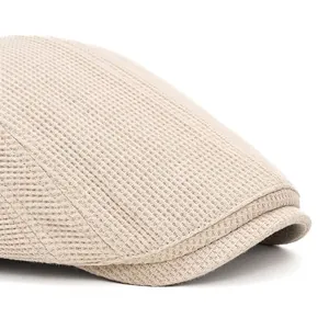 Casquette plate rétro pour homme en maille gaufrée kaki avec visière large protectrice