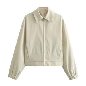 Giacca Con Cerniera A Maniche Lunghe Da Donna Poliestere Tinta Unita Revers Cappotto Corto Casual Chic Minimalista