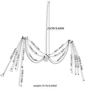 Detailed size chart for boho crystal head chain showing lengths and 19.7g weight info