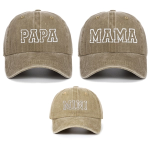 Three-piece set of washed cotton baseball caps with PAPA, MAMA, and MINI embroidery