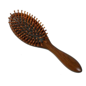Sandalwood cushion hairbrush with ergonomic wooden handle for scalp massage