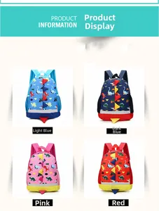 Quatre couleurs de sacs à dos dinosaures pour enfants en bleu, rose et rouge
