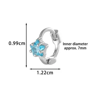 Star zircon silver hoop earring for women featuring blue crystal and 7mm inner diameter