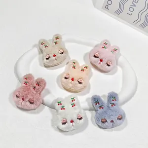 Cute Plush Bunny Head Accessory Cherry Embroidery Squinty Eyes Soft Doll For Brooch Hair Clip DIY Craft