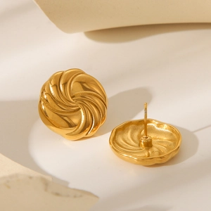 Elegant gold stainless steel swirl earrings with 3D spiral texture and minimalist style