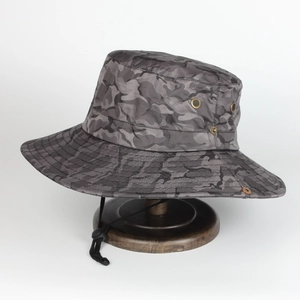Chapeau de soleil camouflage pour homme avec large bord et cordon réglable pour la randonnée
