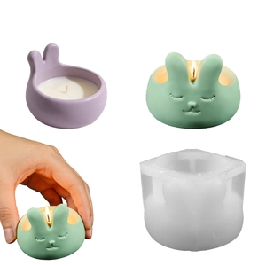 Rabbit Shape Silicone Mold DIY Candle Cup Holder For Easter Plaster Resin Casting Home Decoration Flexible Reusable