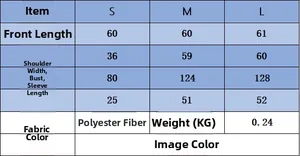 Size chart for women's short sleeve knit jacket with measurements in centimeters