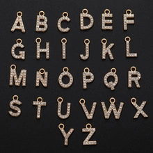Set of 26 sparkling gold letters A-Z charms with rhinestones for DIY jewelry