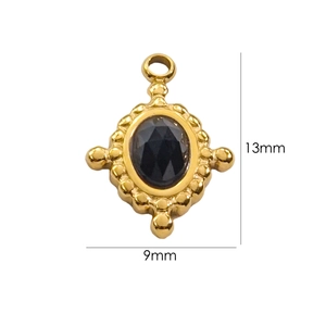 Gold vintage cross pendant with dark oval gemstone and 13mm by 9mm size measurement