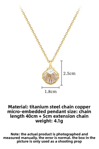 Detailed size specifications for shell pendant necklace with pearl and sparkling zircons