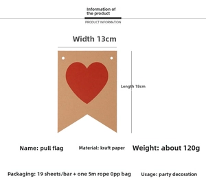Detail of kraft paper swallowtail banner set with red hearts and 5-meter rope for parties