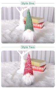 Detail of two Christmas gnomes with knit hats and white fur beards for holiday decor