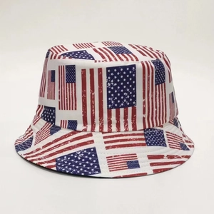 Detailed top view of the US flag pattern bucket hat with classic red white and blue stars