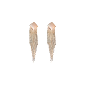 Minimalist geometric diamond-shaped golden fringe earrings with long metal tassels