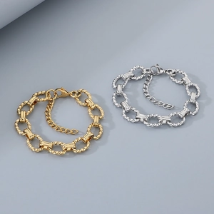 Chunky Chain Bracelet Stainless Steel Twisted Texture O Shape Links Geometric Hip Hop Style Jewelry For Men And Women