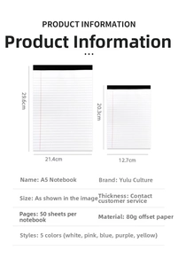Detailed size specification for A4 and A5 tear-off writing pads with 50 sheets