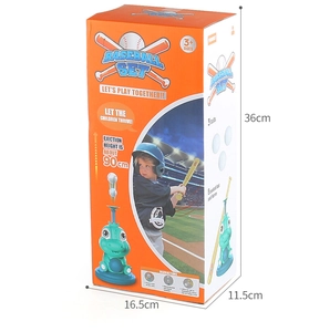 Kids dinosaur baseball launcher set with automatic bat and balls in bright orange packaging