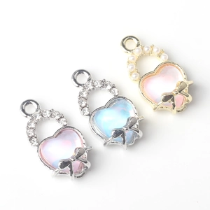 Minimalist heart charms with cubic zirconia and pearls for DIY jewelry making