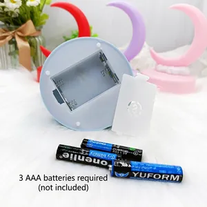 Creative moon night light with battery compartment view, requires 3 AAA batteries