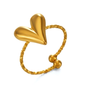 Minimalist gold heart-shaped open ring with unique ripple texture and adjustable band