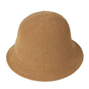 Foldable knit bucket hat for women in khaki, featuring a minimalist crochet design for summer