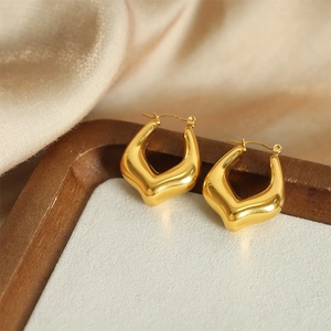 Minimalist V-shaped geometric gold-plated earrings with a high-polished mirror finish