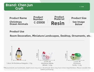 Miniature resin Christmas sea animals including penguin and whale with dimensions