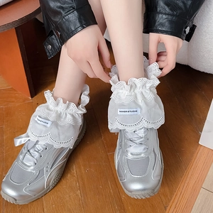 Women Lace Ruffle Leg Warmers Plaid Ankle Covers Lolita Ribbon Bow Boot Cuffs Cotton Korean Fashion Accessories