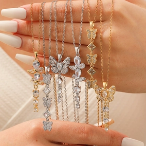 Butterfly Pendant Necklace Stainless Steel Copper With Cubic Zirconia Tassel Clavicle Chain Geometric Sweet Women