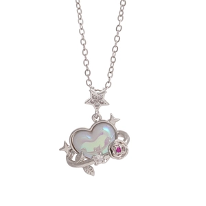 18K gold-plated heart pendant necklace with colorful gems and rose star charms