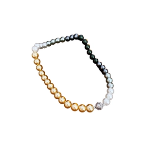French vintage necklace with multi-color gradient pearls and sparkling crystal clasp