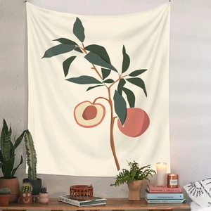 Minimalistischer Pfirsich-Wandteppich an strukturierter Wand in wohnlicher Inneneinrichtung