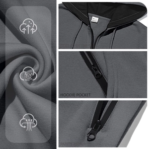 Men's solid grey hooded tracksuit set with zip pockets and breathable fleece fabric