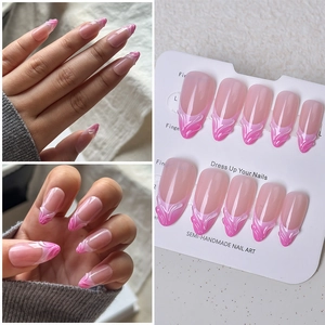 Macro detail of 3D mermaid wave texture on pink gradient semi-handmade press-on nails