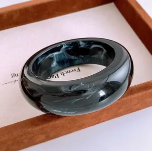 Resin Bangle Bracelet Glossy Marble Texture Ink Wash Retro Luxury Fashion Jewelry For Women Elegant Hand Accessory