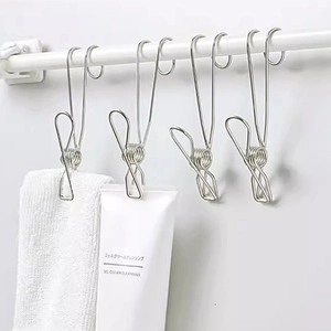 Multi-Purpose Stainless Steel Hanging Clips With Hooks Durable Metal Clothes Pins For Laundry Kitchen Bathroom Organizing