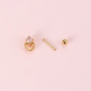 Pink gemstone heart earring with stainless steel screw back on soft pink background