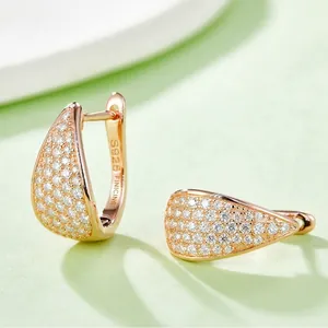Elegant rose gold S925 sterling silver hoop earrings with shimmering moissanite stones