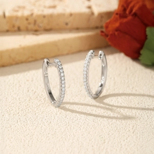 S925 Sterling Silver Moissanite Hoop Earrings with shimmering stones in an elegant setting