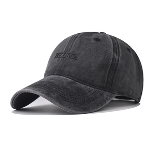 Casquette de baseball classique en coton lavé noir anthracite avec broderie HELLO