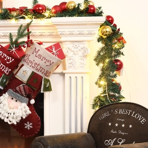 Deep red and beige Christmas stocking with Santa patch and Merry Christmas text