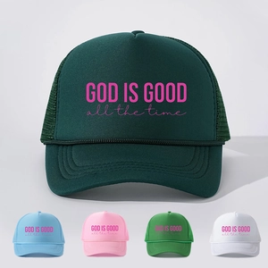 God Is Good All The Time Letter Print Trucker Hat Mesh Back Breathable Foam Front Baseball Cap Adjustable Outdoor Hat