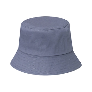 Detailed view of the reinforced stitching on a grey-blue canvas sun hat brim
